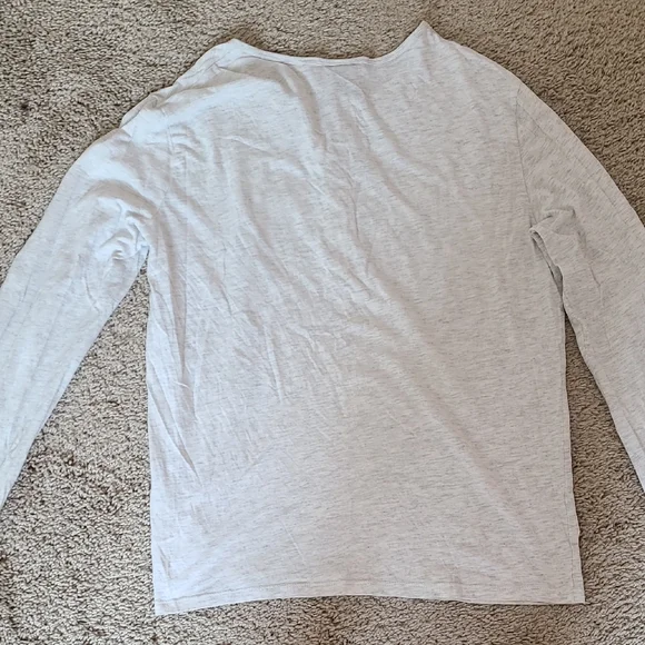 Light Gray Long Sleeve Henley Shirt Roll Up Sleeves - Picture 12 of 14
